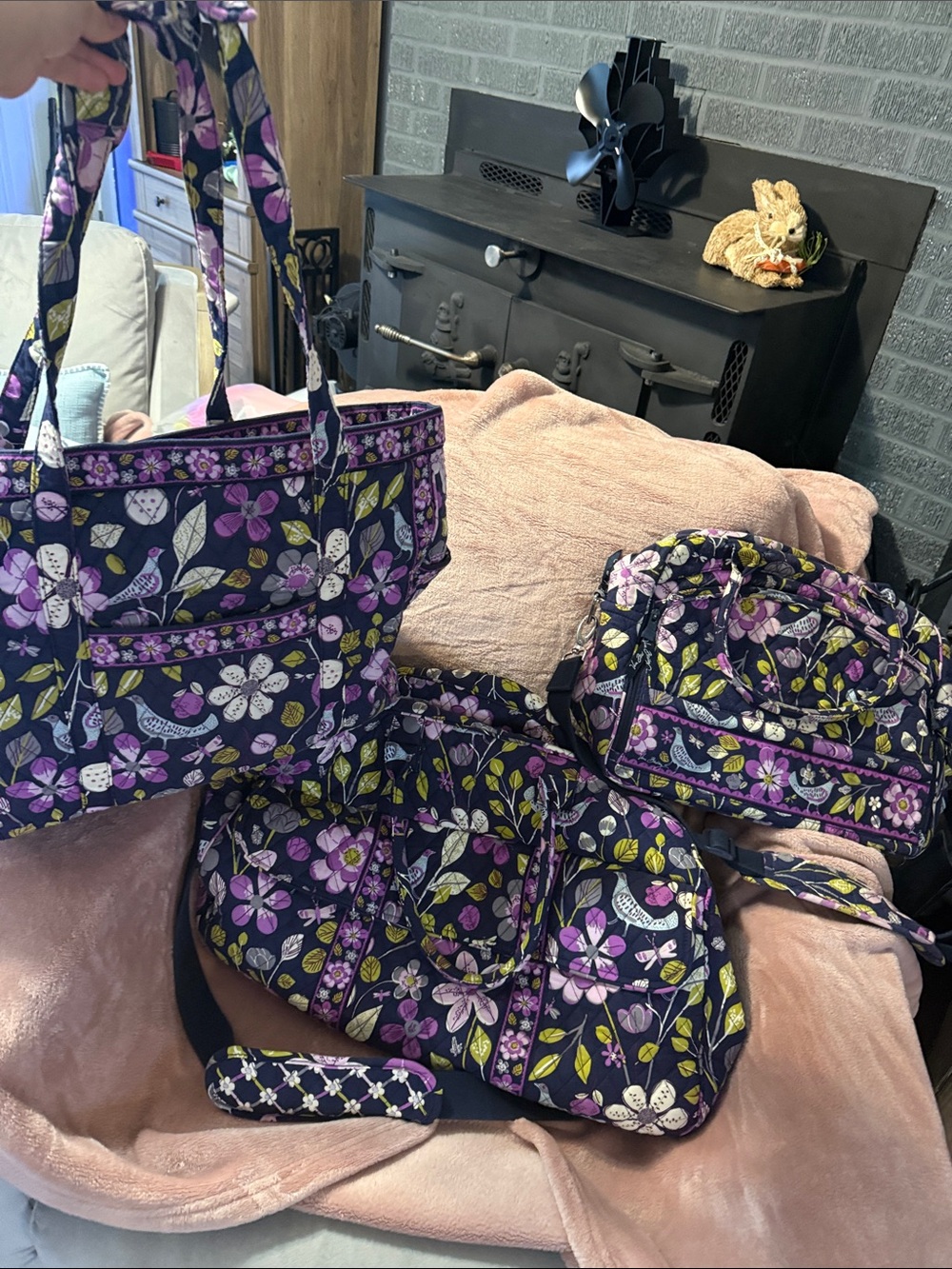 Vera Bradley Navy Floral Quilted weekender, large tote and computer bag